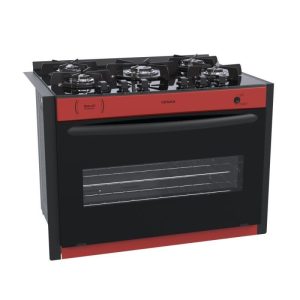 Fogao de embutir 5 bocas venax gaudi prisma vitreo vermelho gas glp