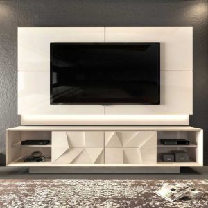 Rack Com Painel Colone Para Tv de Até 75 100% mdf Creme / Creme 3D Form Dj Móveis