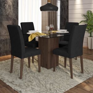 Conjunto Sala De Jantar Belize De Vidro 4 Cadeiras - Móveis Arapongas