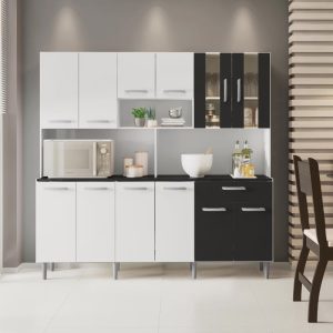 Armário de Cozinha 12 Portas 1 Gaveta Clara Poliman Móveis Branco/Preto