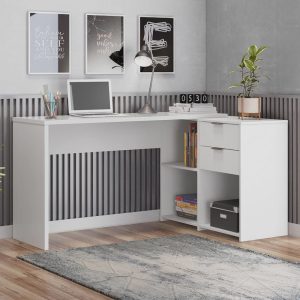 Mesa de Escritório em L 2 Gavetas 3 Nichos Office nt 2060 Notável Móveis