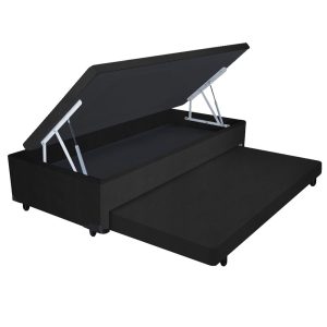 Cama Box Baú Solteiro 3 em 1 Auxiliar Bicama Espuma 88x188x44cm + 1 Travesseiro Vstore full Preto