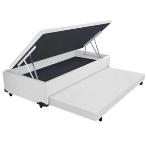 Cama Box Baú Solteiro 3 em 1 Auxiliar Bicama Espuma 88x188x44cm + 1 Travesseiro Vstore full Branco