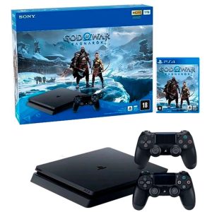 Console Playstation 4 + God of war ragnarok + 2 Controles Sem Fio Dualshock 4 Preto