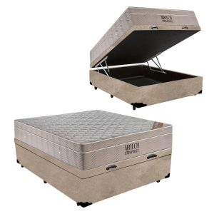 Cama Box Baú Casal Colchão Molas Ortobom 69X138X188 bege