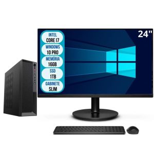 Computador Completo Slim Intel Core i7 16GB ssd 1TB Wifi Windows 10 Pro Monitor 24 3green Office 3GO-060