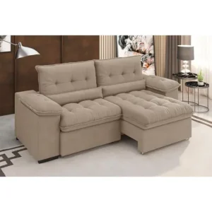 Sofá 3 Lugares Retrátil e Reclinável Arezzo Veludo Capuccino - Besthouse