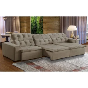 Sofá 06 Lugares Retrátil e Reclinável Alasca 320cm Pillow Veludo Bege – MegaSul