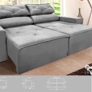 Sofá 2 Lugares Retrátil Reclinável 1,80m Cinza Confortável e Elegante - PEPINELLI DECOR